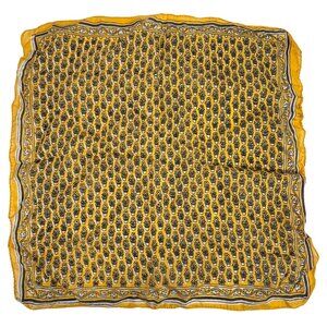 VTG Kalamkari-style Pocket Square/ Small Scarf Black/White Potted Plant Motifs